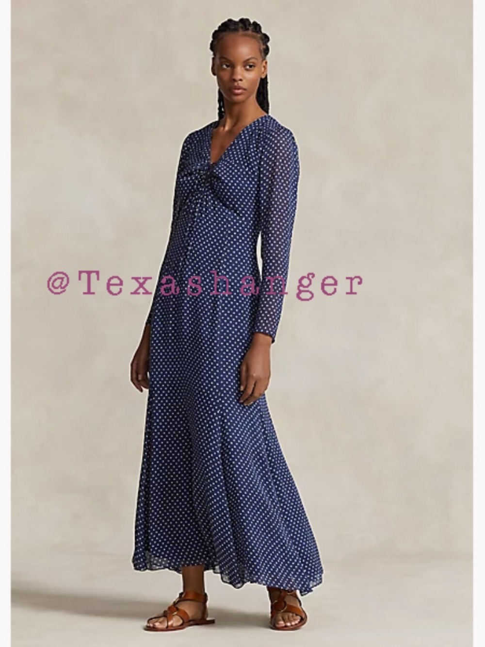 Polo Ralph Lauren Polka-Dot Crinkle Georgette Dress NWT Size 2 Navy